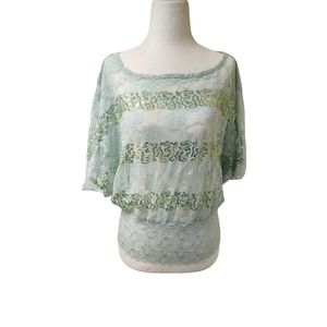 Bongo Light Green Lace Sequin Sexy Top